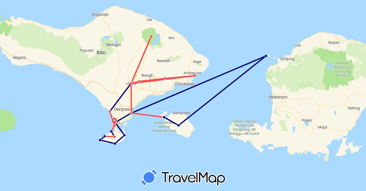 TravelMap itinerary: driving, hiking in Indonesia (Asia)